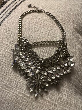 Crystal Statement Collar Necklace - Silver Tone